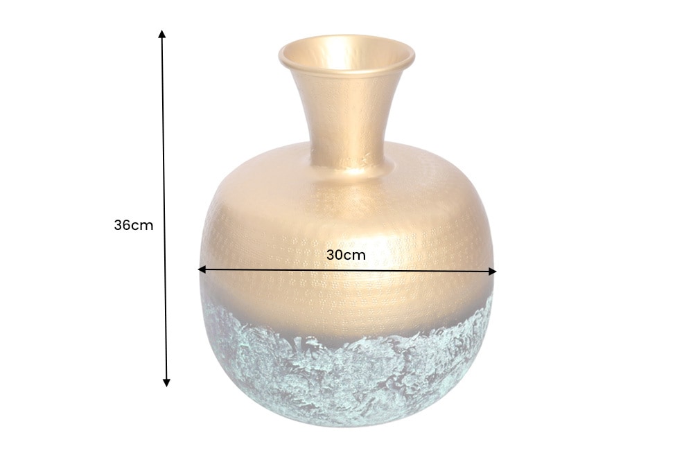 Handgefertigte Deko Vase ABSTRACT ORIENT 40cm gold rund Metall Patina