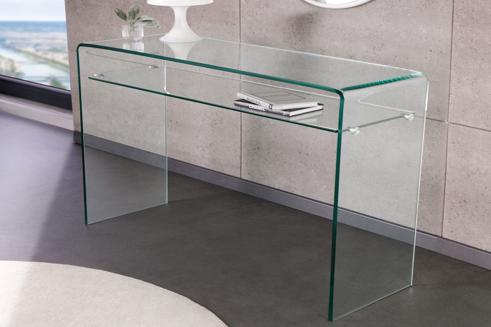 Design Konsolentisch FANTOME 100cm Glas transparent mit Ablage
