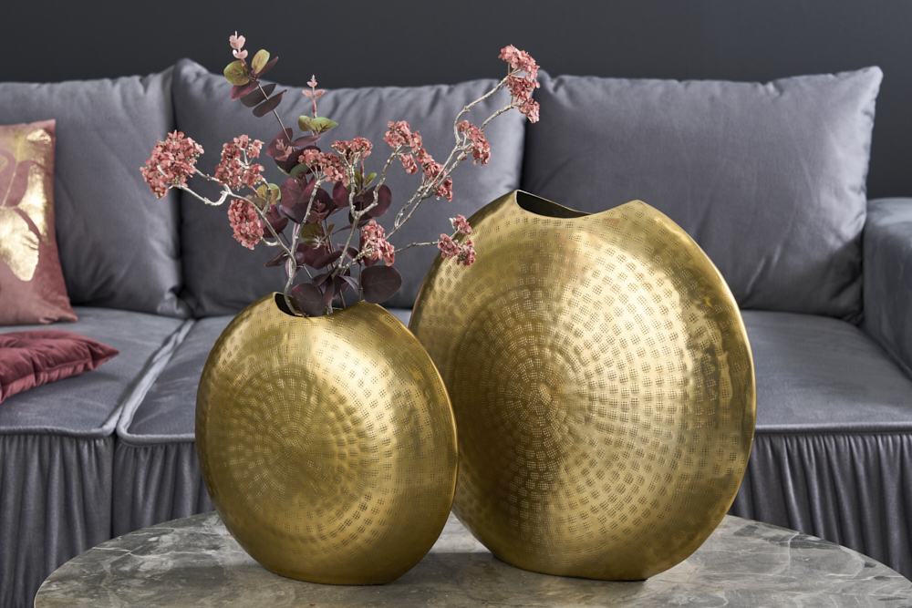 Elegantes Vasen 2er Set ORIENTAL 44cm gold im Grid Hammerschlag Design