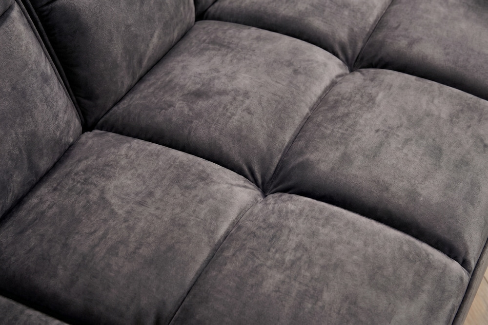 Retro Schlafsofa BOUTIQUE 215cm dunkelgrau Samt 3-Sitzer mit goldenen Füßen