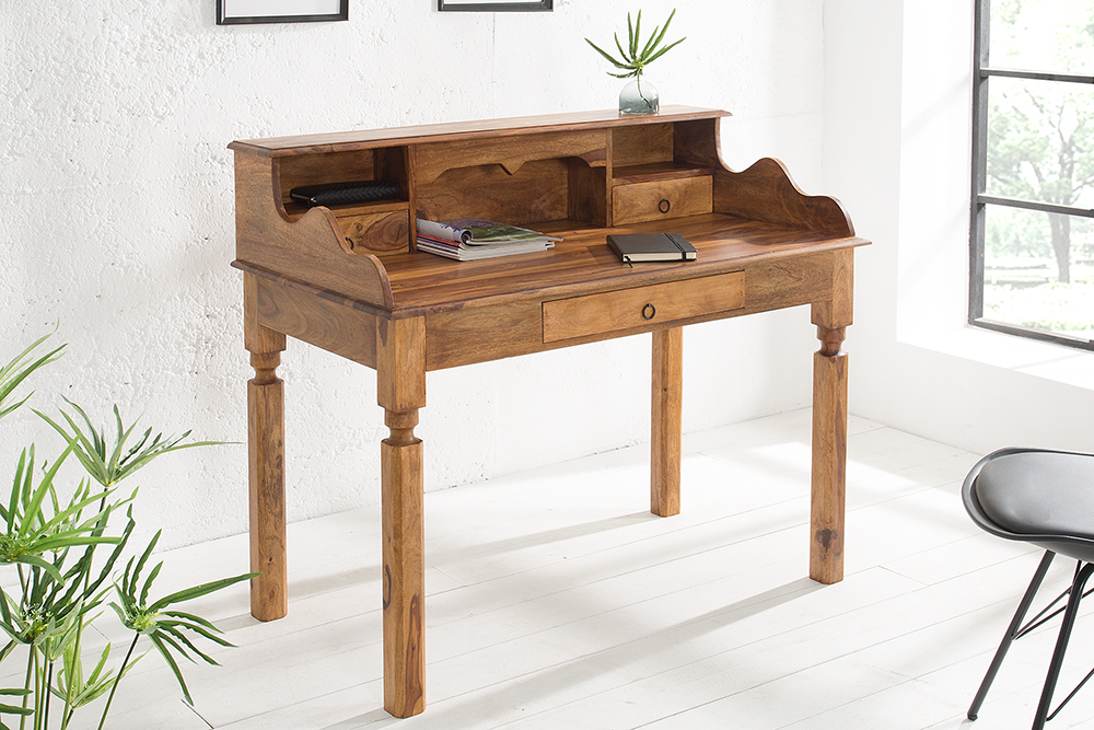 Design Sekretär HEMINGWAY L 115cm braun Sheesham Massivholz stone finish Schreibtisch