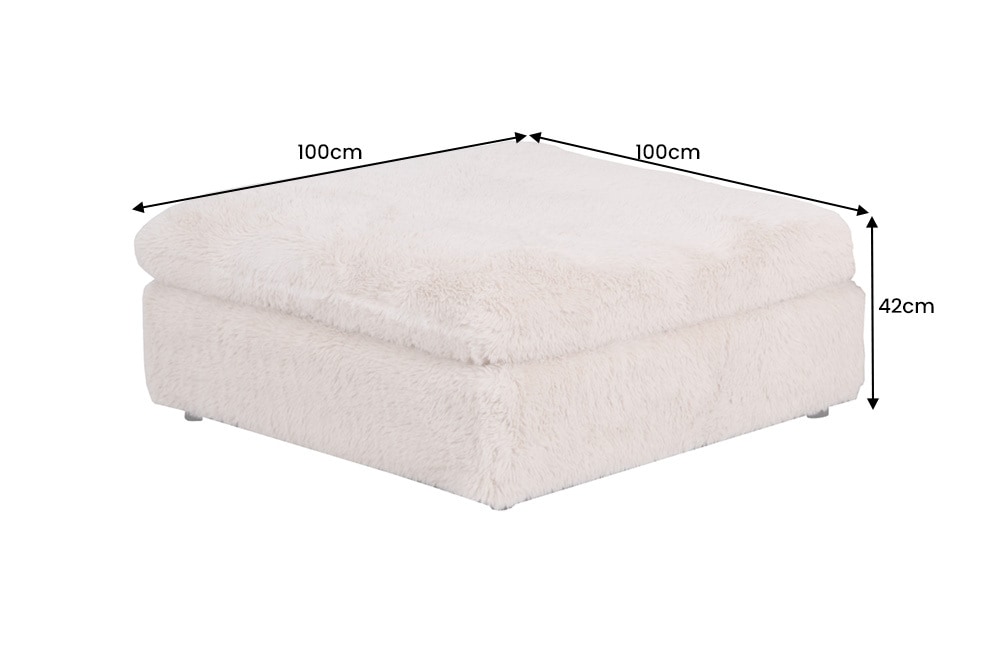 Großer Sitzhocker YETI 100cm beige sand Shaggy-Stoff langfloriger Plüsch Sofahocker