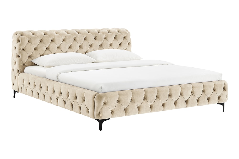 Design Bett MODERN BAROCK 180x200cm champagner Samt Chesterfield Doppelbett