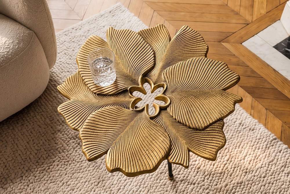 Dekorativer Beistelltisch GINKGO LEAFS 60cm gold handmade Metall