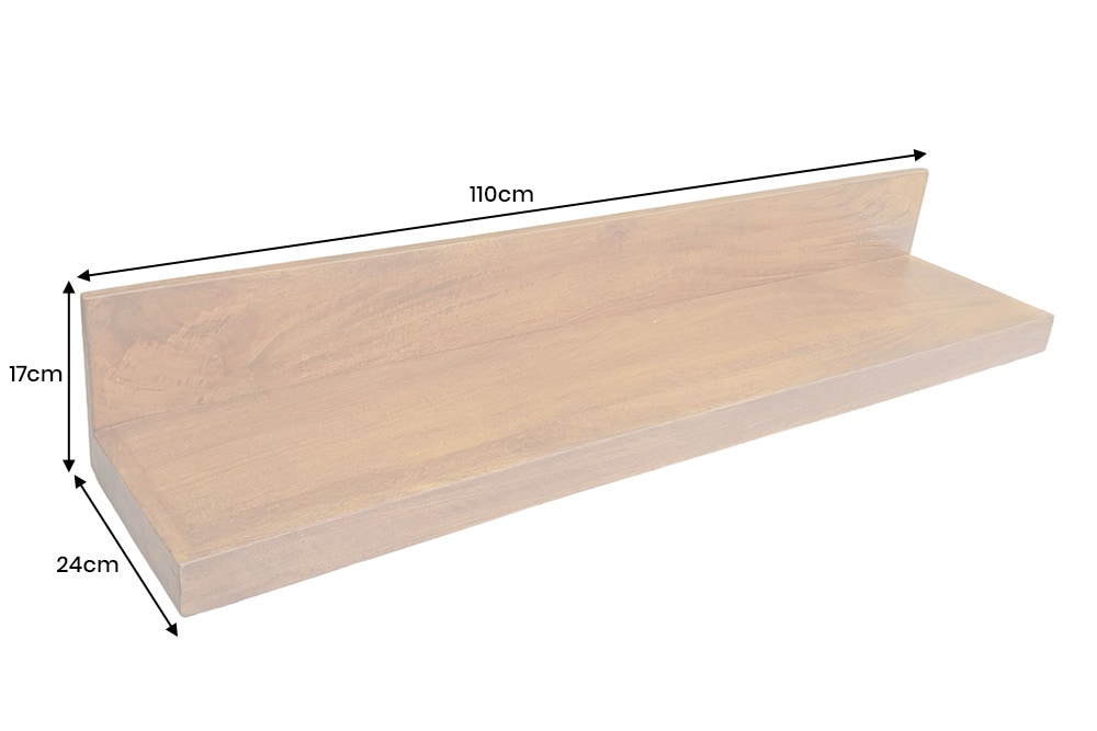 Massives Wandregal MAKASSAR 110cm braun Mangoholz honey finish handmade