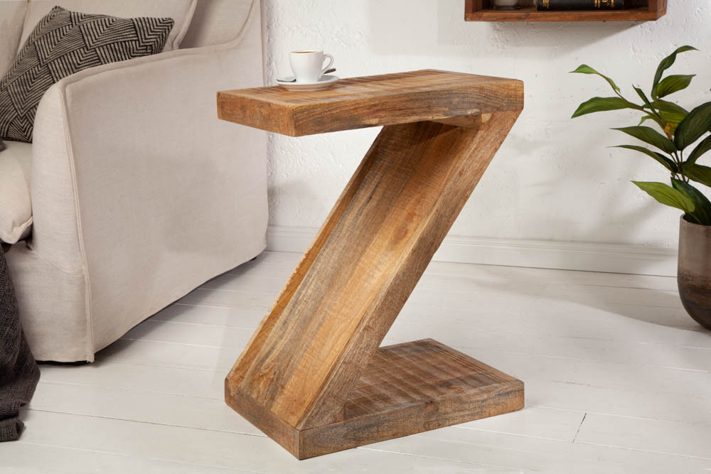 Massiver Beistelltisch Z 45cm Mangoholz Z-Form in Handarbeit gefertigt