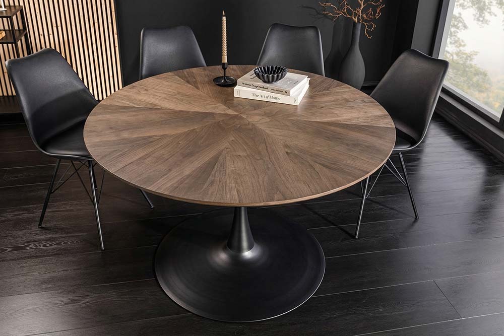 Runder Esstisch ATELIER 120cm braun Walnuss schwarzer Metall Säulenfuß » Jetzt kaufen