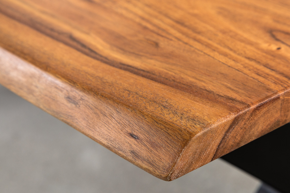 Massivholz Couchtisch MAMMUT 120cm Akazie Honey Finish X-Gestell schwarz 2,5cm Tischplatte