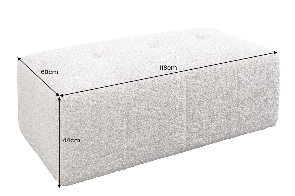 Moderner Hocker ROYAL 120cm champagner beige Bouclé Federkern Sitzhocker