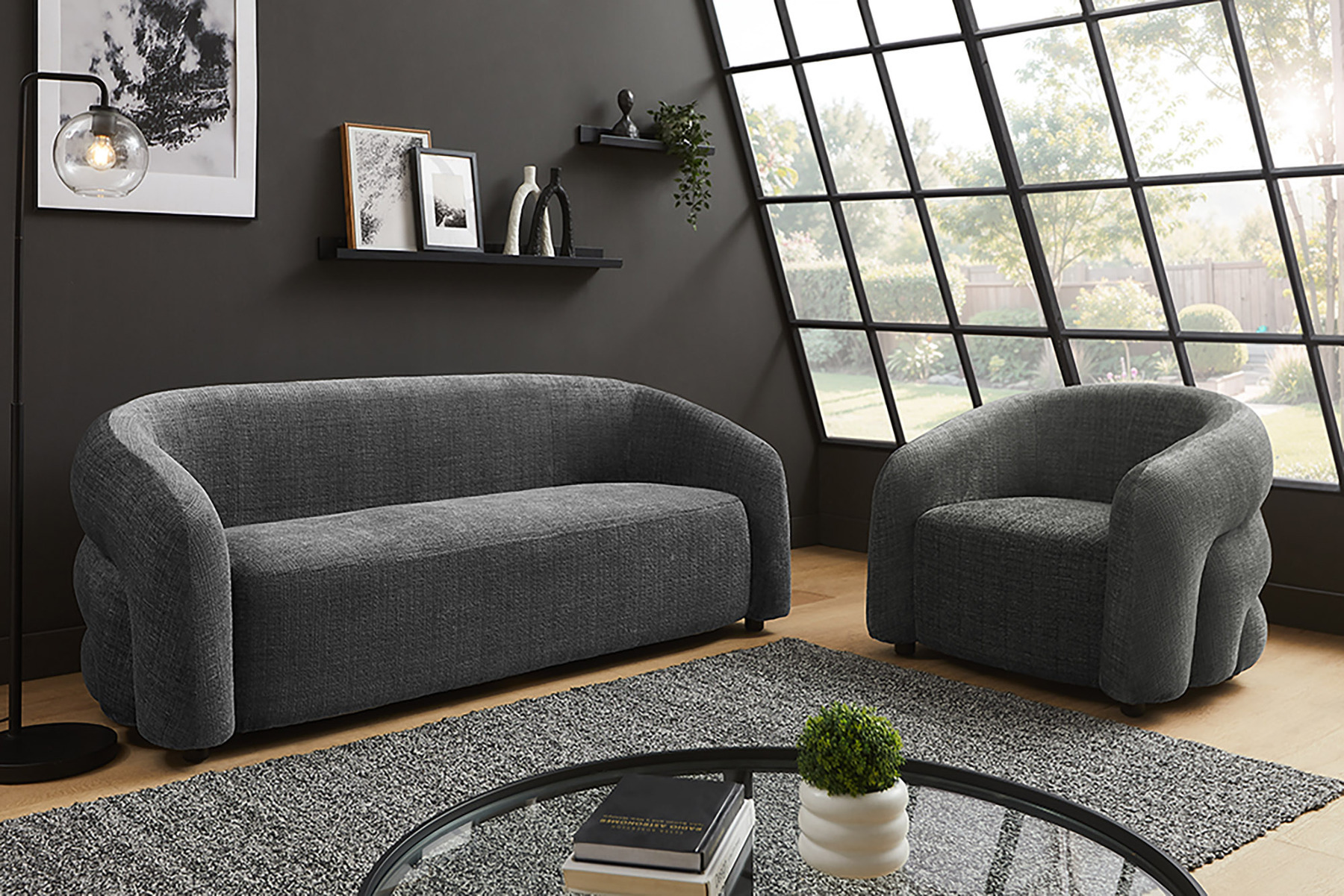 Design Sofa VOGUE 200cm grau Chenille Cremona 3-Sitzer Couch mit Nosagfederung