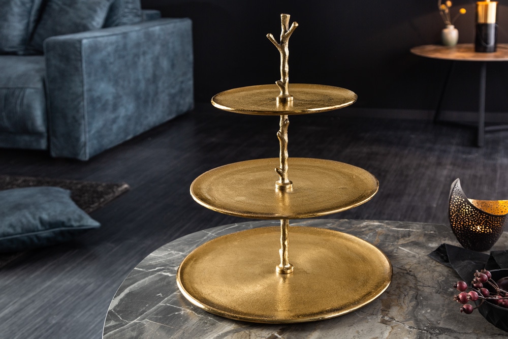 Design Etagere ABSTRACT 50cm gold Metall mit drei Etagen