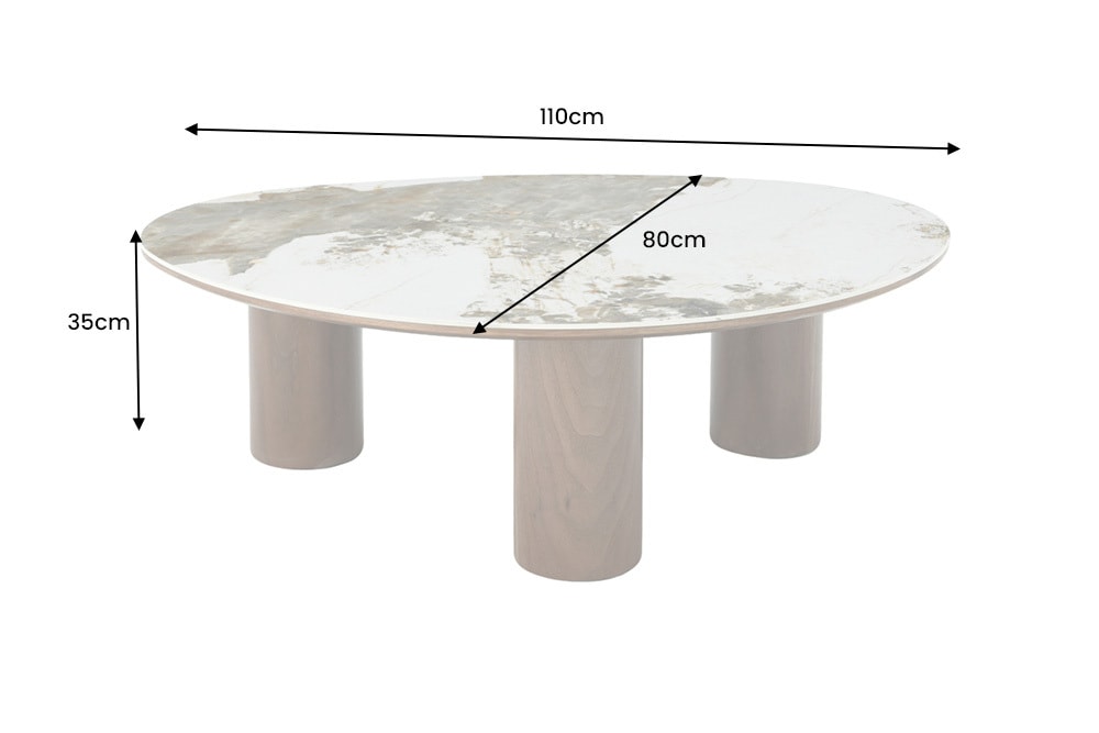 Stilvoller Couchtisch ORGANIKO 110cm weiß braun Walnuss Pandora Keramik