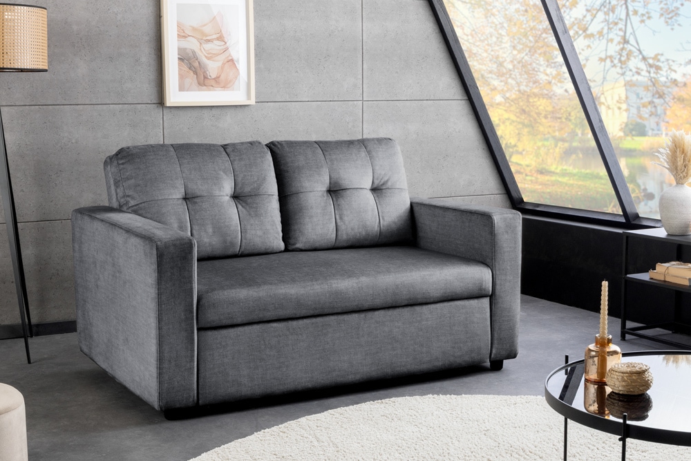 Sofa mit Schlaffunktion SMART 140cm grau hochwertiger Vogue Seiden Samtstoff