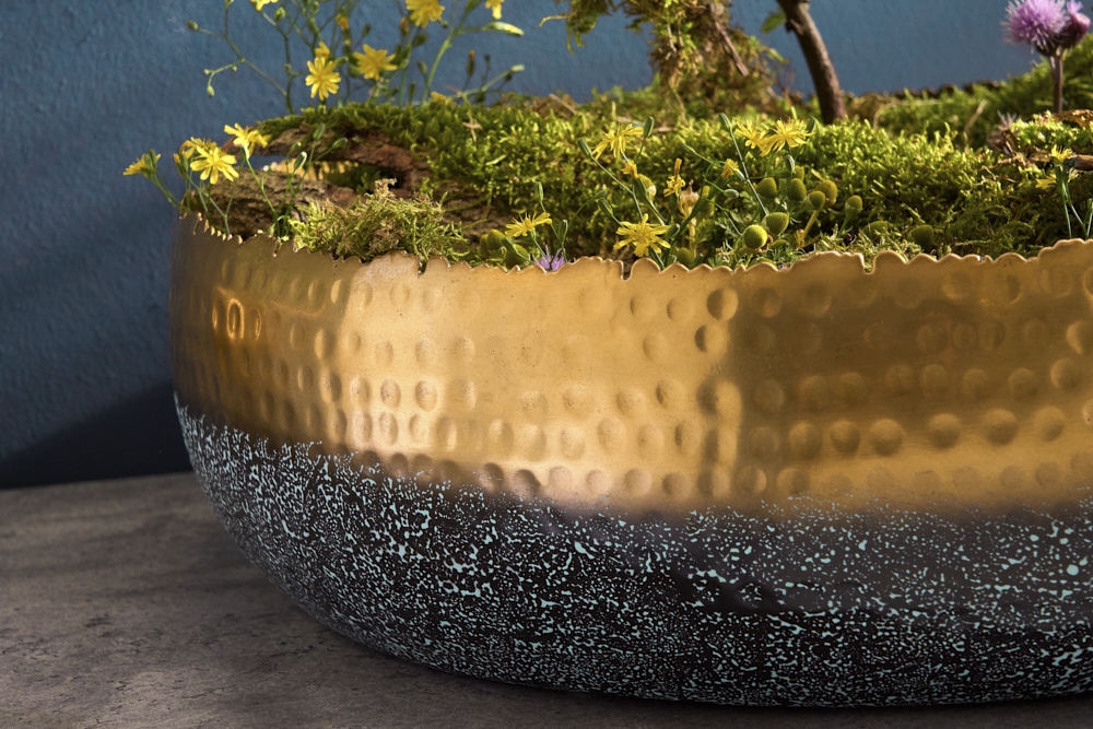 Handgearbeitete Deko Schale ORIENT 52cm gold mit Patina im Classic Hammerschlag Design