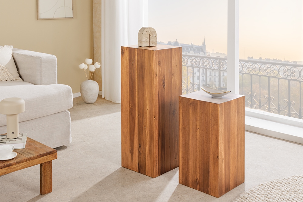 Massivholz Dekosäule COLUMNA 50cm braun Akazie Beistelltisch