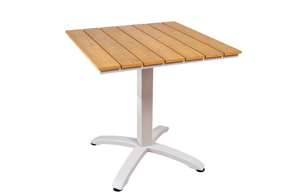 Moderner Bistrotisch DESIGNO 70cm natur greige Aluminium wetterfest Gartentisch