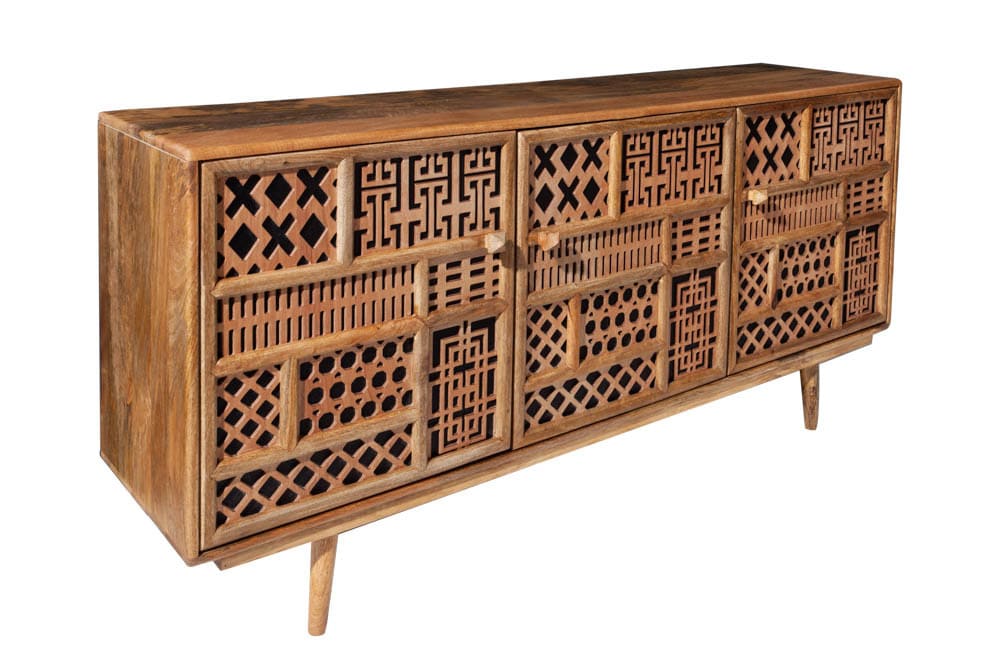 Massives Sideboard MARRAKESCH 160cm Mangoholz mit Verzierung Boho Stil