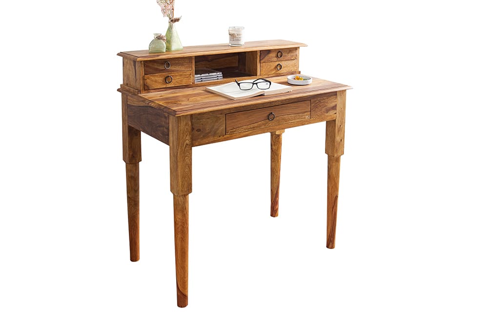 Design Sekretär HEMINGWAY M 90cm braun Sheesham Massivholz stone finish Schreibtisch
