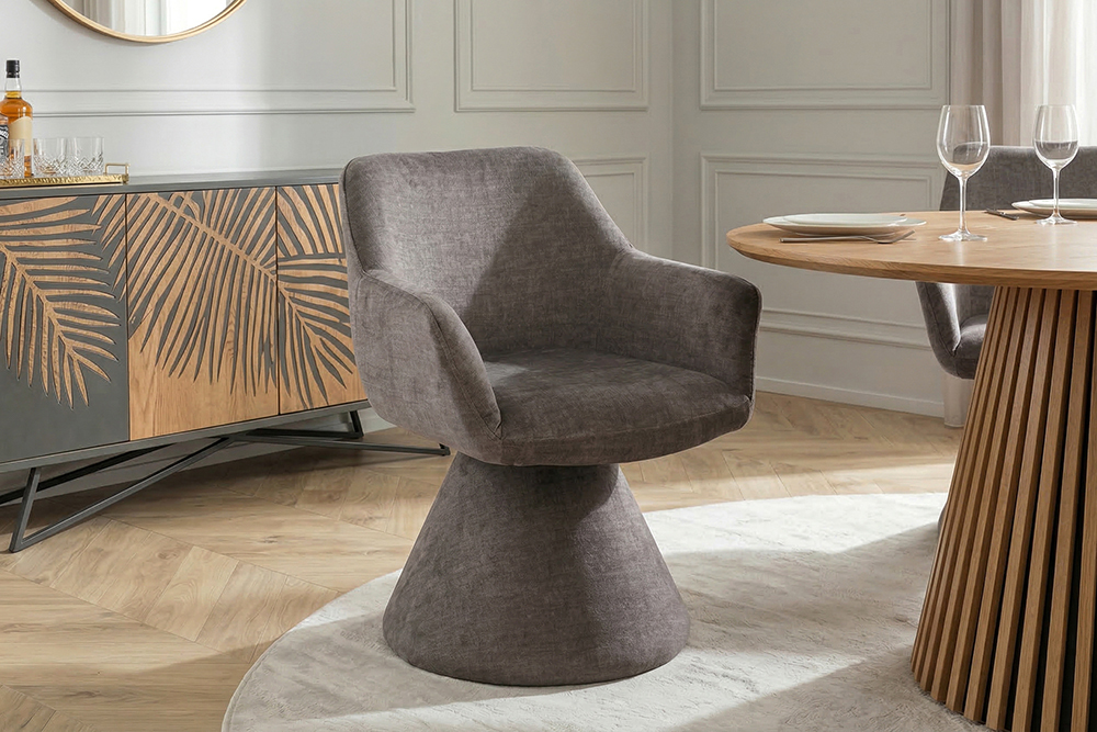 Drehbarer Stuhl AMBIENTO grau Vogue Velours Samt 180° mit Auto-Return Polsterstuhl