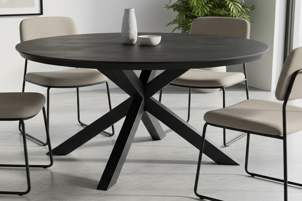 Runder In- und Outdoor Esstisch GALAXY 120cm anthrazit Keramik Aluminium Gartentisch