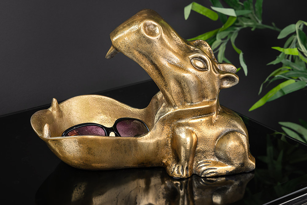 Handgearbeitete Deko Schale HIPPO 30cm messing gold Metall Aluminium