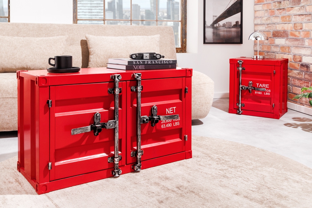 Container-Schrank GLOBETROTTER 50cm rot Metall Nachttisch Beistellschrank