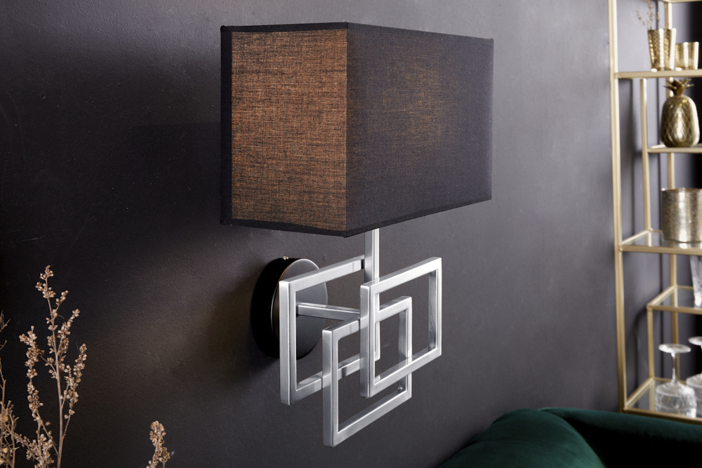 Moderne Wandleuchte ATLANTIS 44cm silber Stoffschirm schwarz Lampe