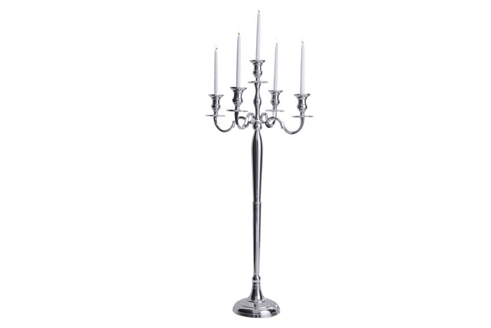 Kerzenständer MODERN BAROCK 120cm silber 5-armig Lüster Aluminium poliert Kerzenhalter