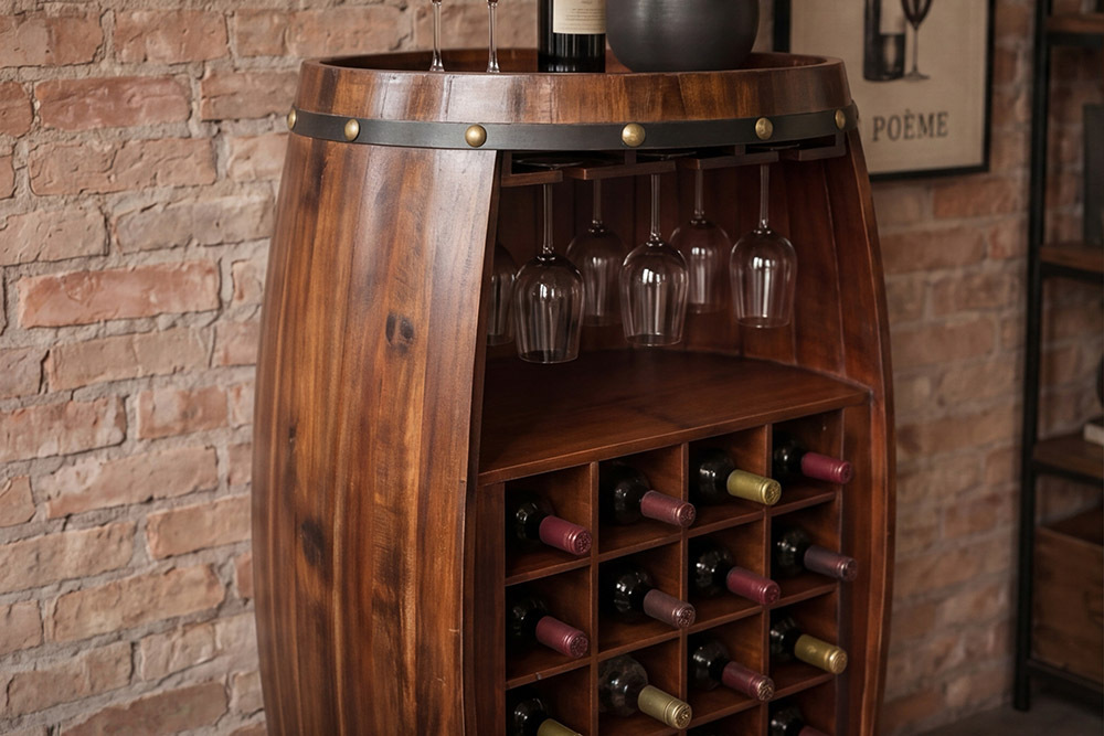 Massives Weinregal BODEGA 97cm coffee braun Pinie Fass-Bartisch für 24 Flaschen