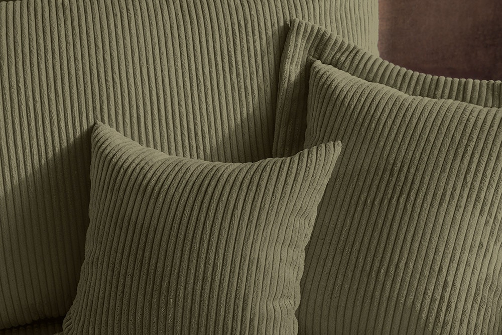 Design Ecksofa ATMOSPHERE XL 245cm grün Cord Federkern inkl. Kissen