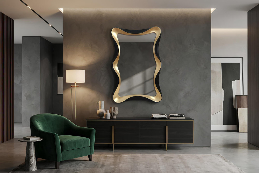 Moderner Wandspiegel ALICE 120cm gold schwarz variabel aufhängbar
