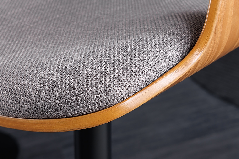 Retro Barhocker MANHATTAN grau Strukturstoff Eschenholz drehbar höhenverstellbar