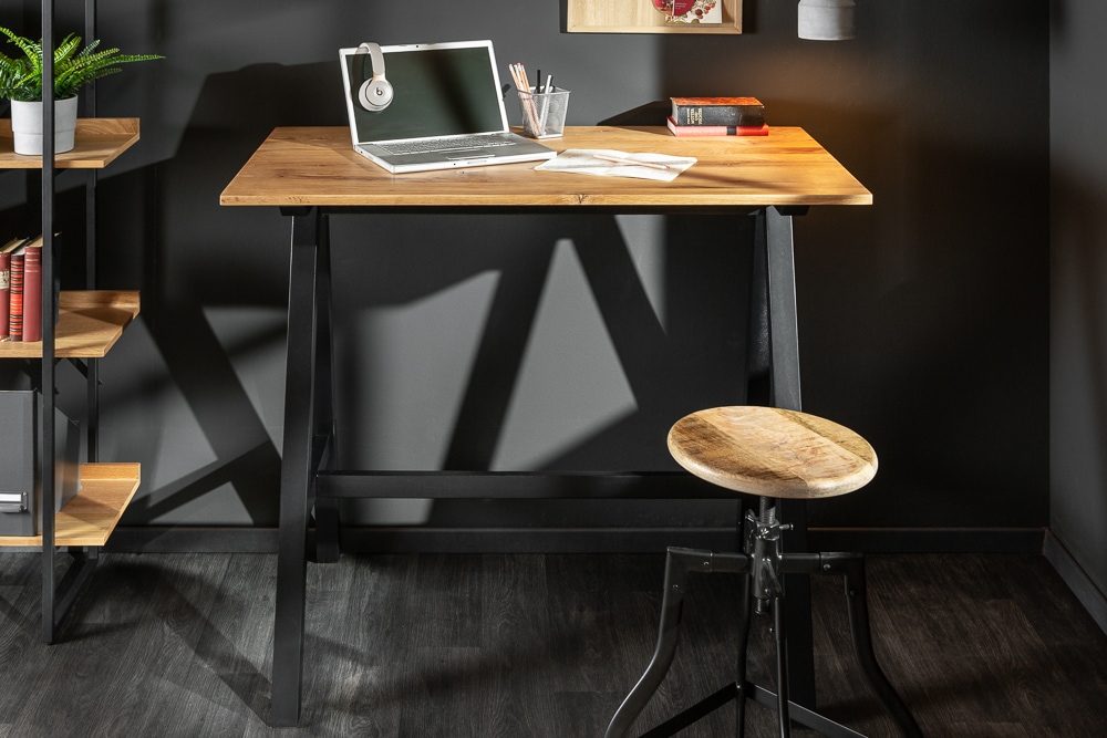 Massiver Bartisch CASTLE 120cm Wildeiche natur Stehtisch Industrial Design