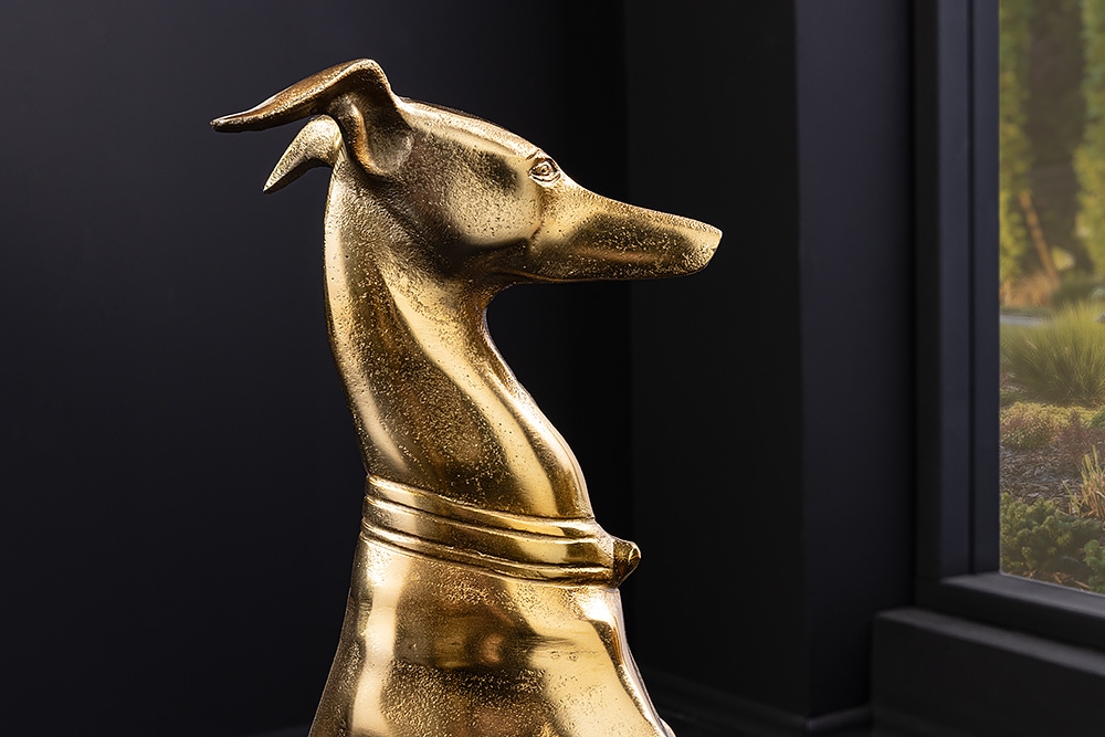 Design Skulptur GREYHOUND 70cm gold Metall Aluminium Windhund Figur