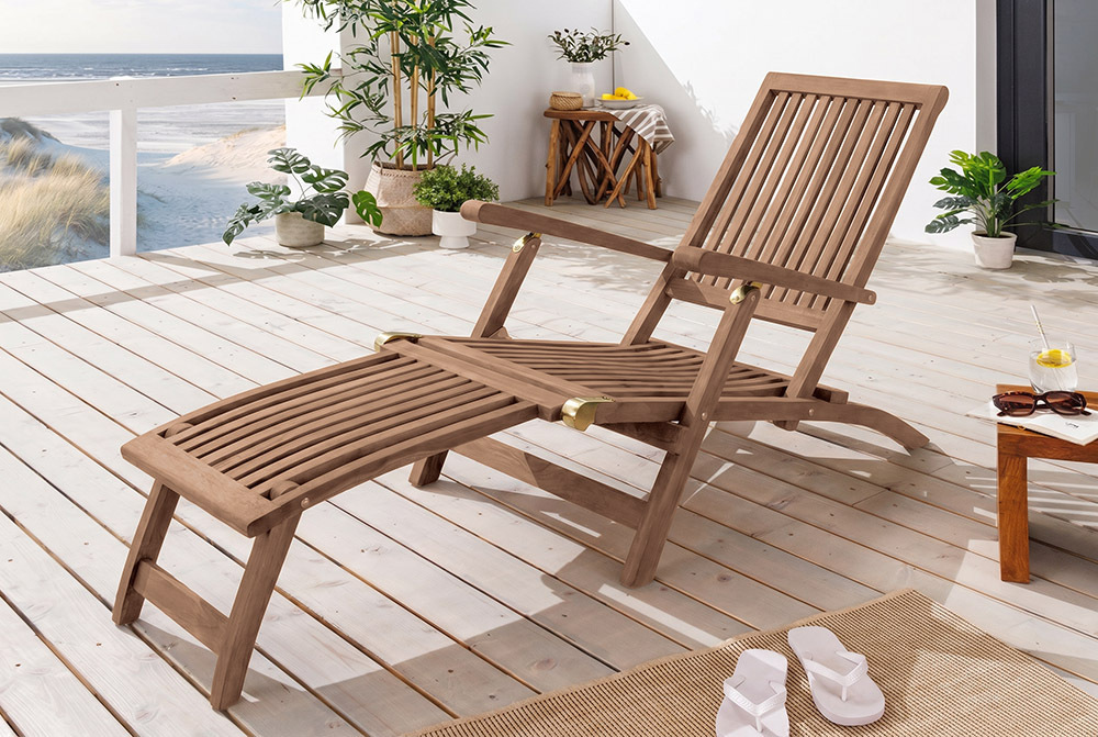 Massive Gartenliege EMPIRE TEAK 175cm natur Teakholz Deckchair verstellbar