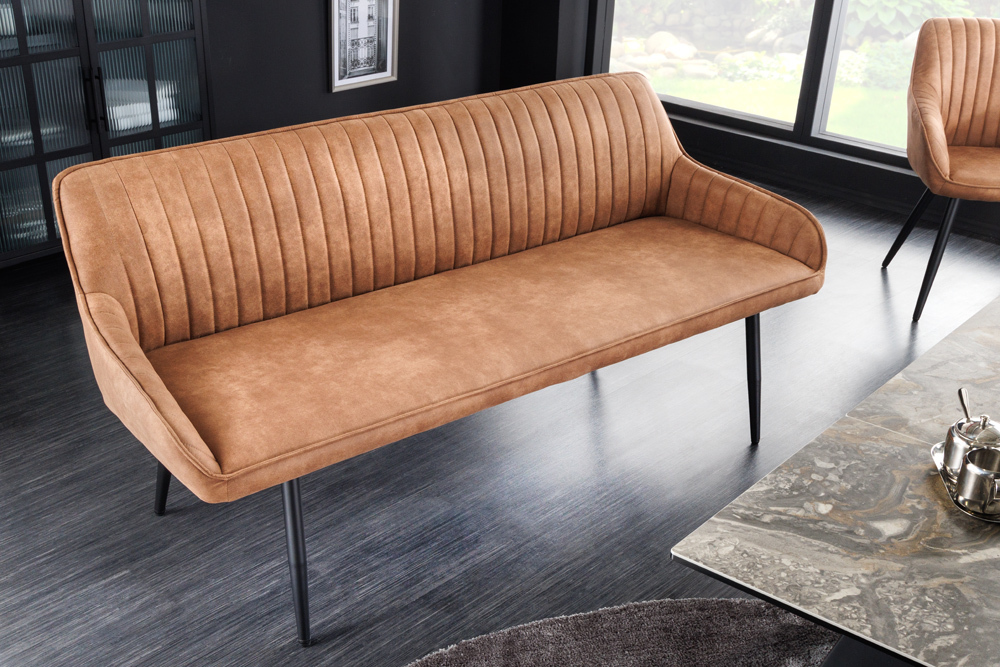 Design Sitzbank TURIN 160cm braun schwarz Metallbeine mit Armlehne