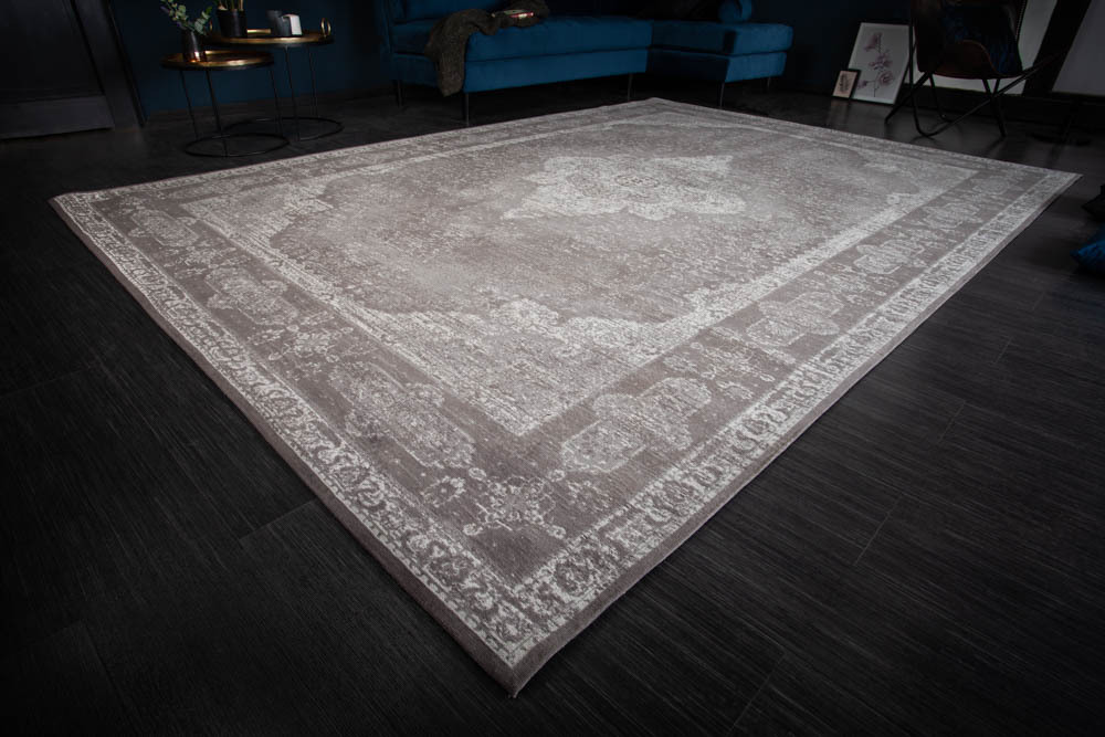 Orientalischer Baumwoll-Teppich PURE UNIQUE XXL 350x240cm antik-hellgrau geometrische Muster