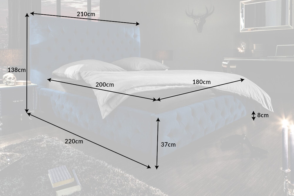 Design Doppelbett PARIS 180x200cm dunkelblau Samt Chesterfield
