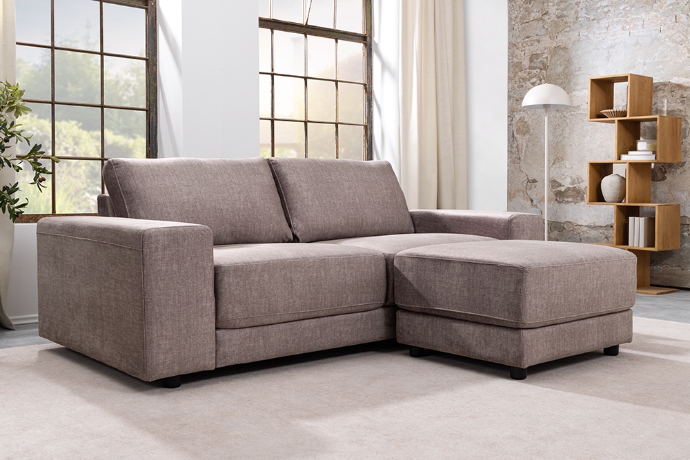 Moderner Hocker LOFT 75cm taupe Vogue Velours Samt Nosagfederung Taschenfederkern