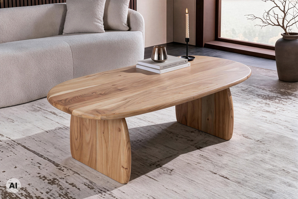 Design Couchtisch SCULPTURA 110cm natur Akazienholz organische Form