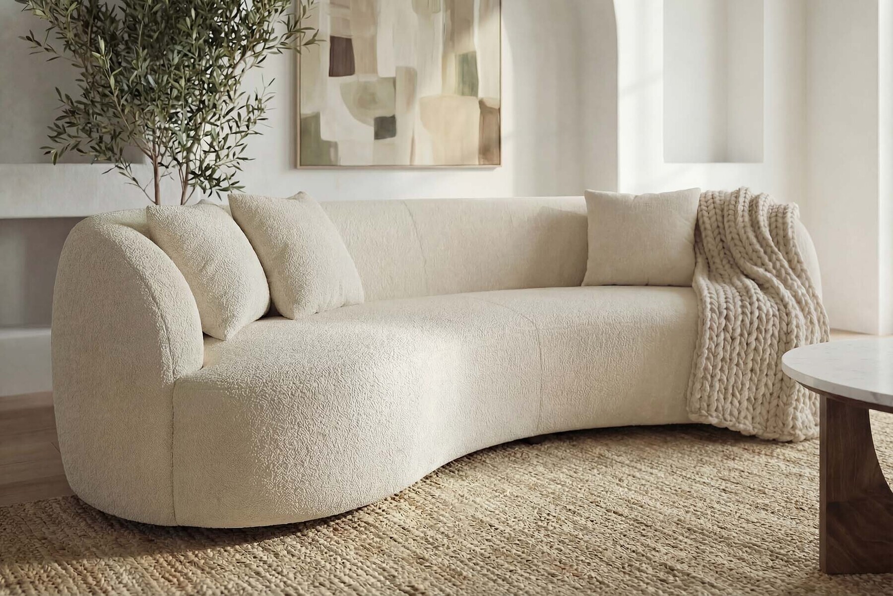 Modernes Sofa ATELIER 230cm beige Bouclé 3-Sitzer Couch inkl. Kissen