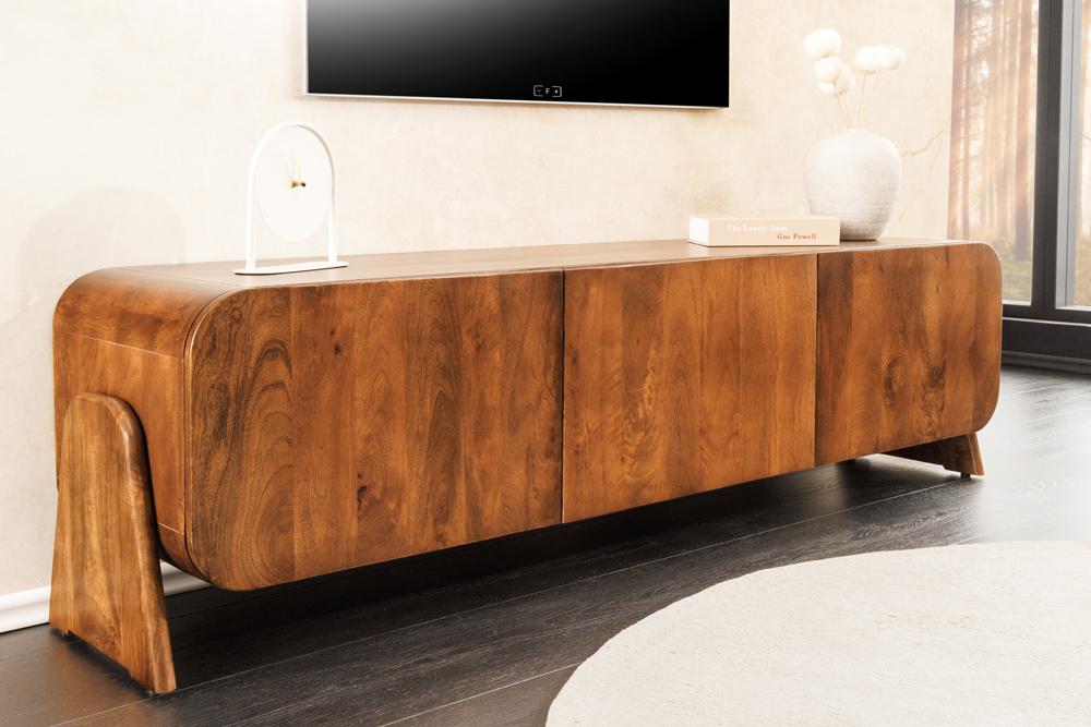 Massives TV-Board BRASIL 160cm braun Mangoholz drei Fächer Lowboard