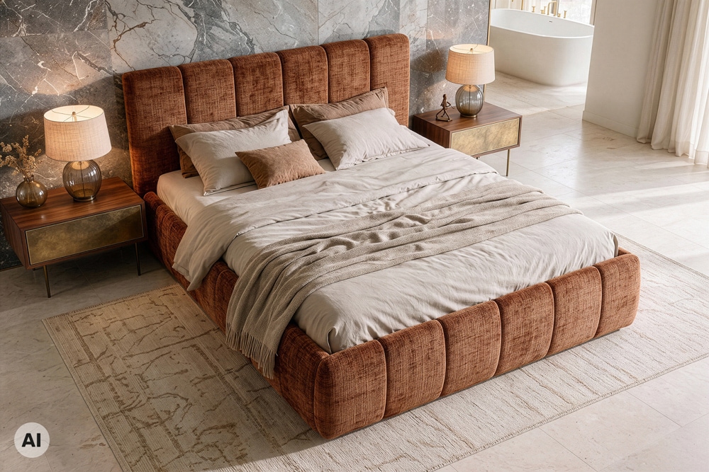 Design Boxbett ADLON 180x200cm rostbraun Chenille Cremona mit Stauraum und Lattenrost
