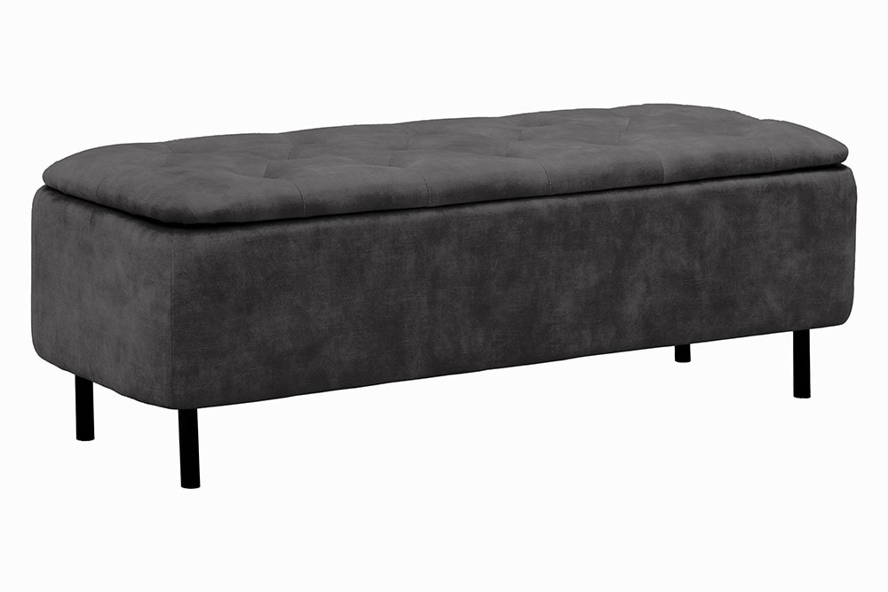 Extravagante Polsterbank EN VOGUE 120cm grau Samt mit Stauraum schwarze Metallbeine