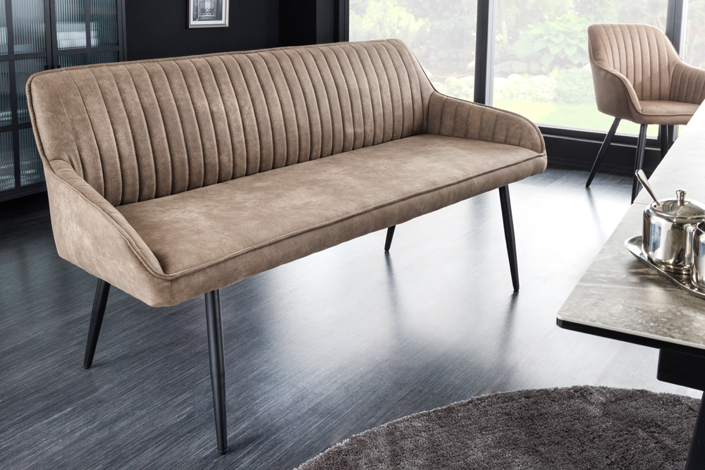 Design Sitzbank TURIN 160cm taupe schwarz Metallbeine mit Armlehne