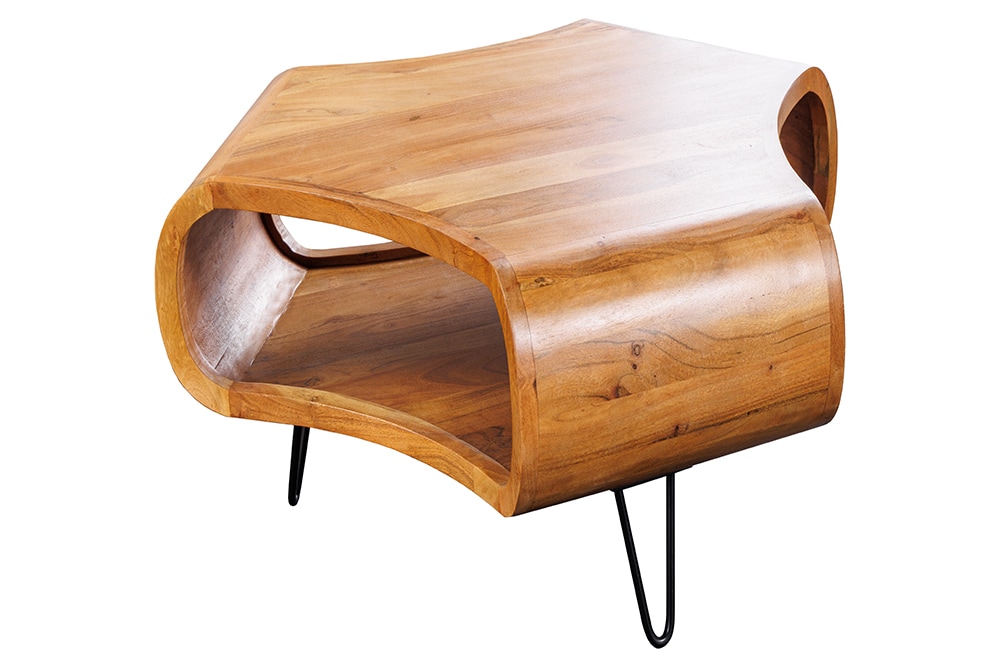 Retro Couchtisch ORGANIC LIVING 70cm braun Akazie Massivholz honey finish  Stauraum