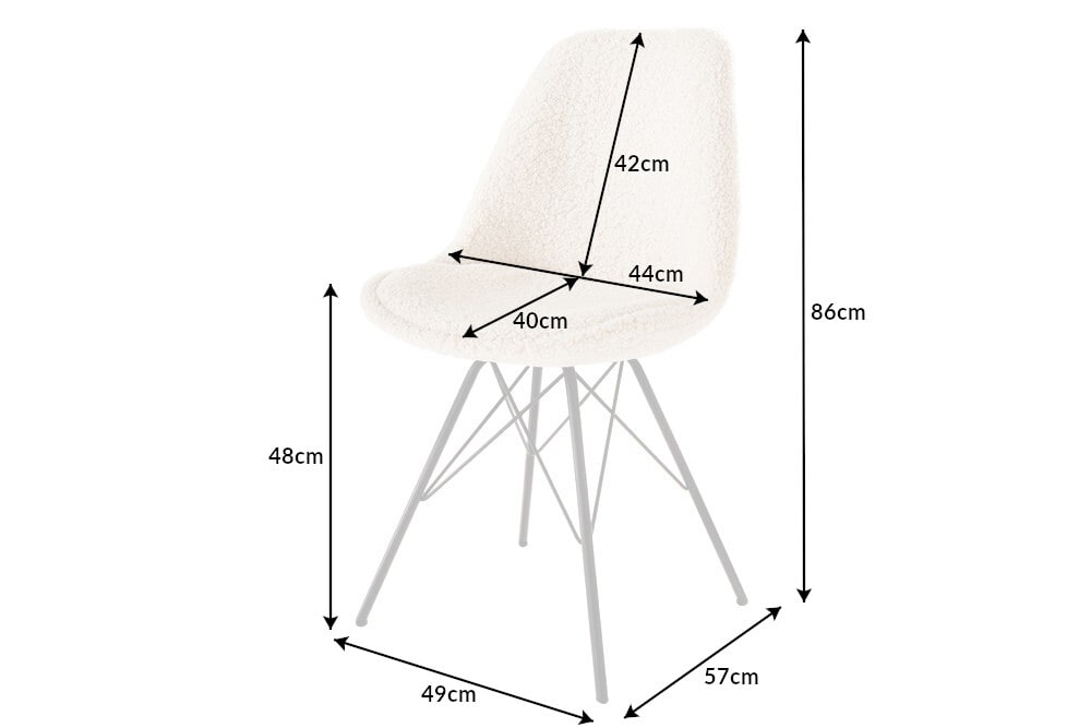 Design Stuhl SCANDINAVIA MEISTERSTÜCK creme Bouclé schwarze Metallbeine