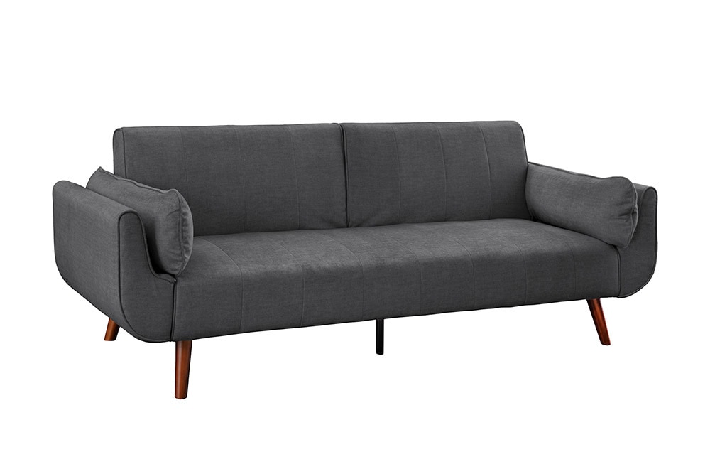 Design Schlafsofa DIVANI 220cm grau Samt 3-Sitzer mit Bettfunktion Walnuss-Füße