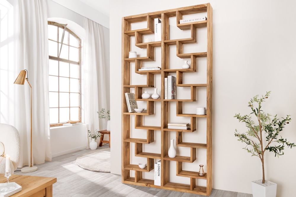 Massivholz Bücherregal JAVA 200cm natur Teakholz Standregal Raumtrenner recycelt