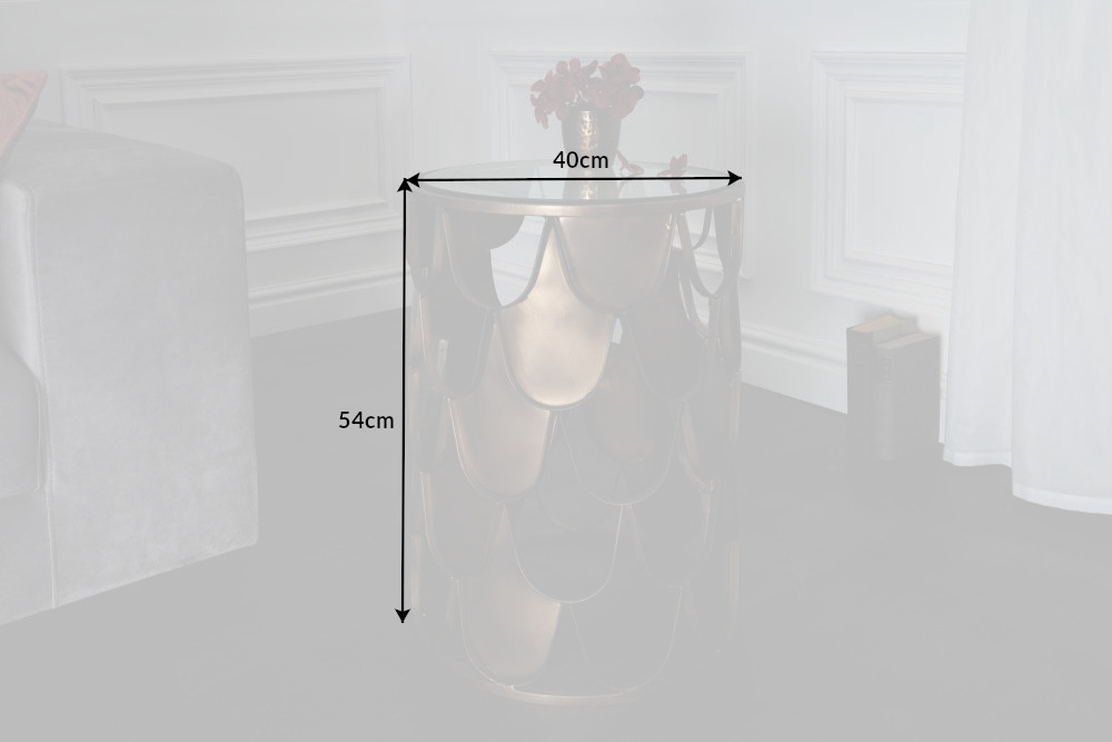 Industrial Beistelltisch ABSTRACT 55cm antik messing Metall Fischschuppen Design rund Glas